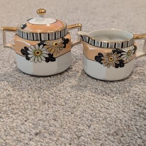 Noritake Floral Cream and Sugar Set with Gold Accents